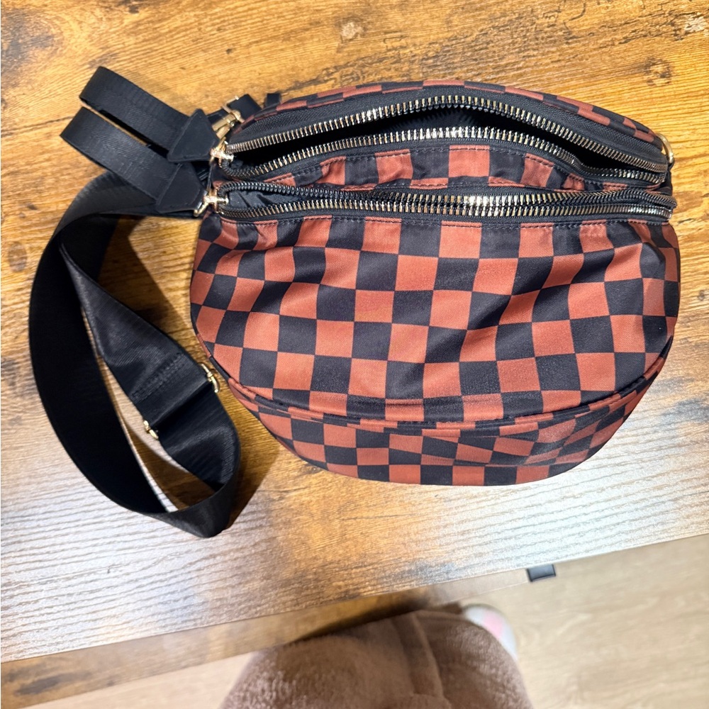 Checkered Black and Brown Sling Bag
